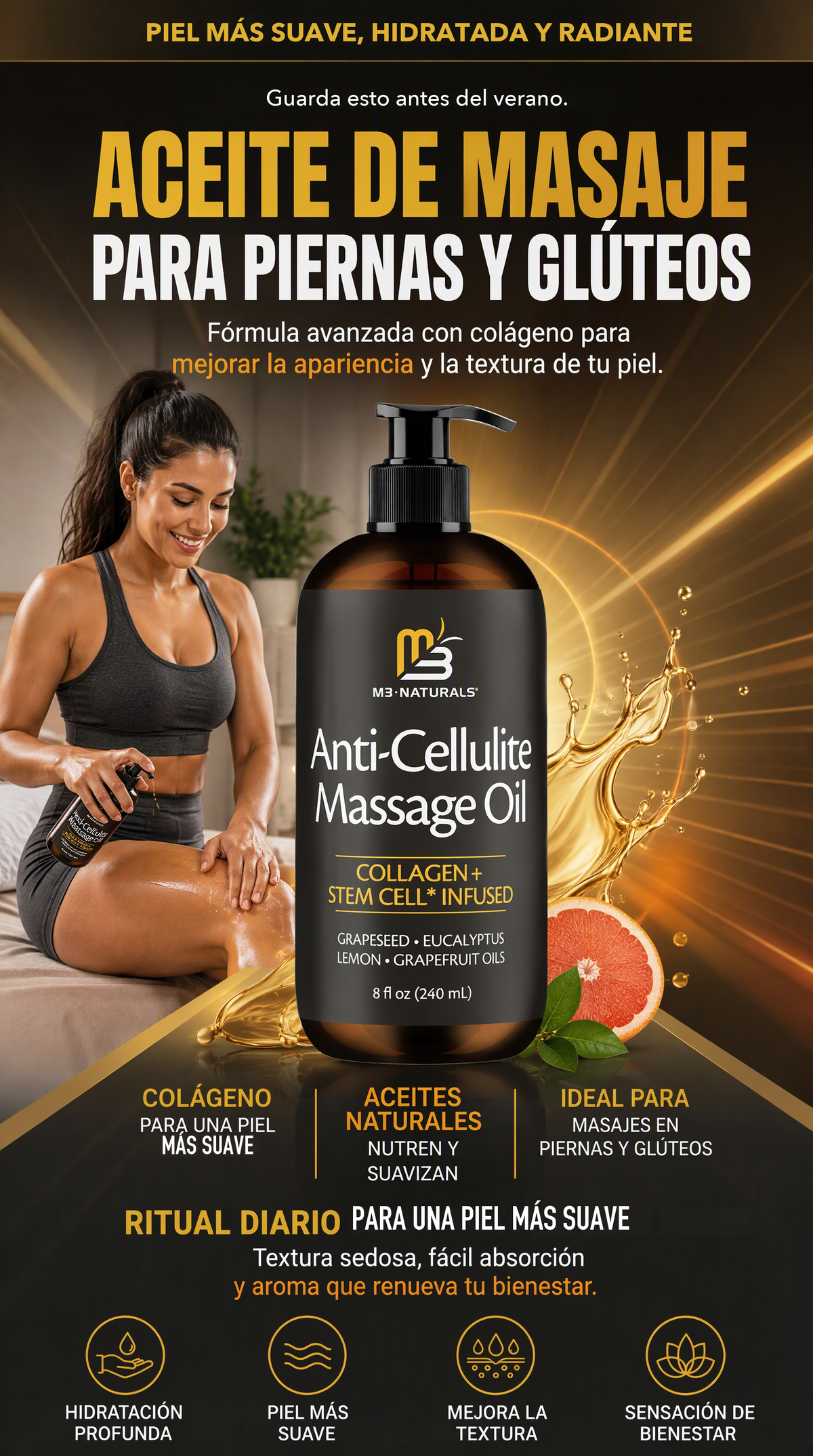 M3 Naturals Anti-Cellulite Massage Oil